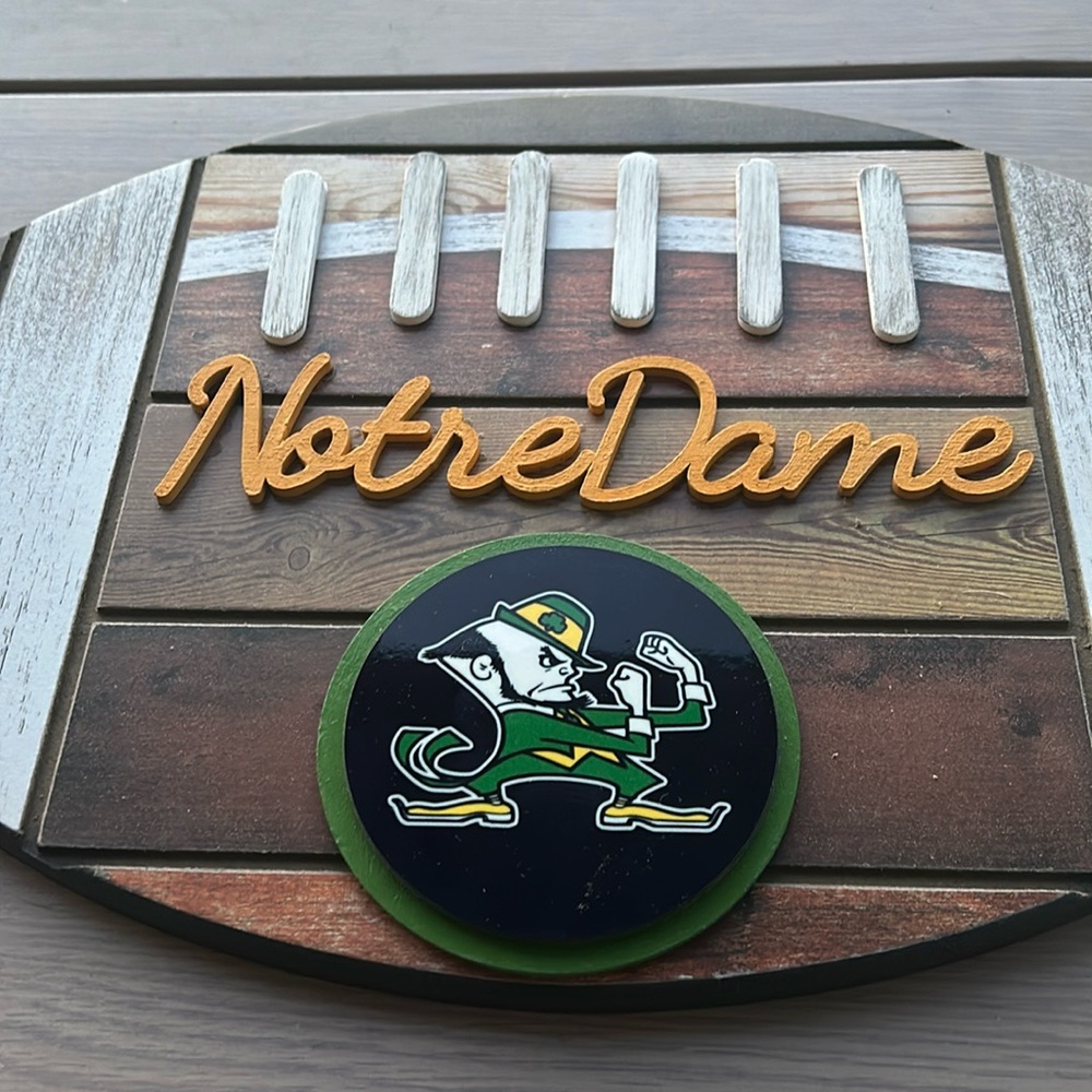 NOTRE DAME “Fighting Irish” Football Wood Decor Sign "Score a Touchdown" NEW!